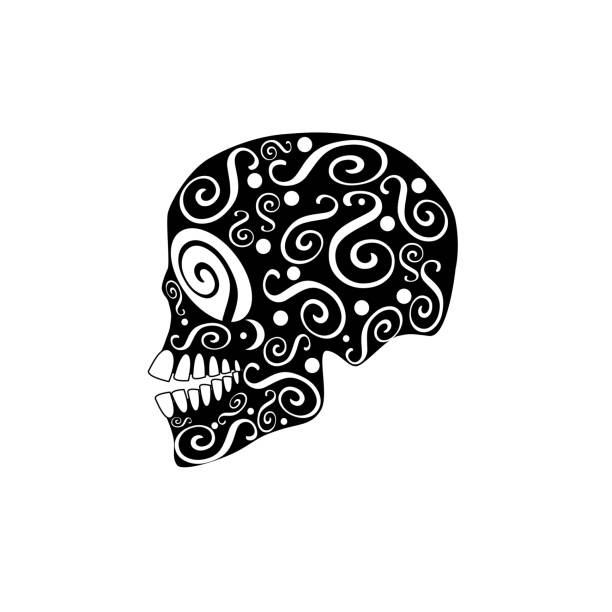 schädel-vektor mit ornament details, für mode, hintergrund, muster - scroll shape frame skull decoration stock-grafiken, -clipart, -cartoons und -symbole