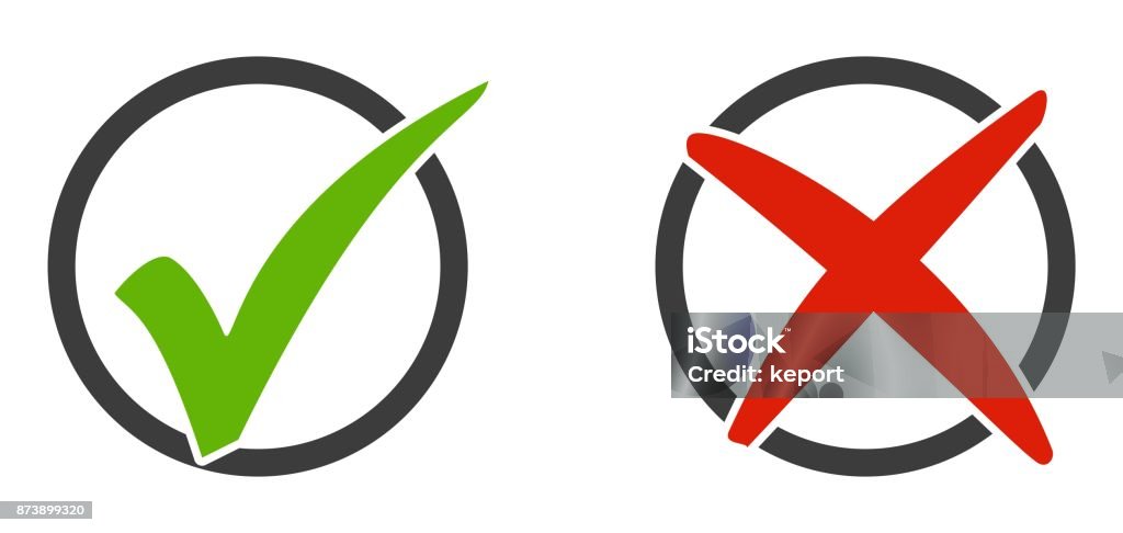 Set of round icons tick and x Isolated Icons red and green tick and x Letter X stock illustration