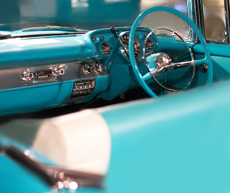 Interior of luxury vintage car close up