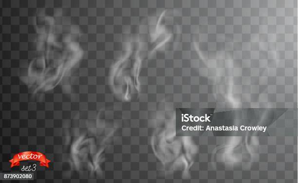 White Cigarette Smoke Waves White Hot Steam Over Cup For Dark And Transparent Background Set Of Fume On Food Tea And Coffee Magic Vapor Mist Cloud Gas Or Fog Vector Illustration Hazy Fragrance Stock Illustration - Download Image Now