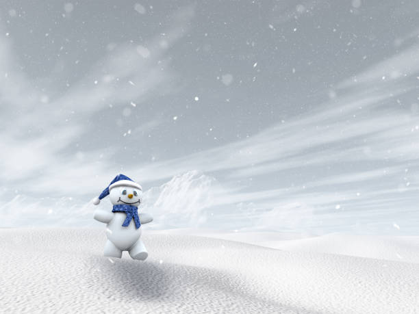 istock 3D snowman in snowy landscape 873902156