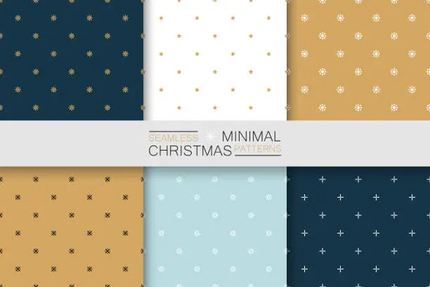 Vector illustration of Collection of seamless christmas patterns - minimalistic design. Simple colorful backgrounds