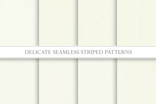 Vector illustration of Delicate seamless striped patterns. Fabric textures. Tileable swatches