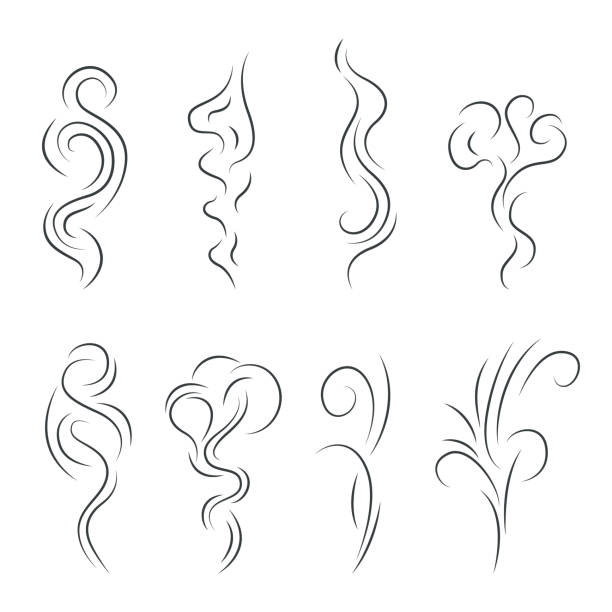 rauch dampf dampf zeichen schwarze dünne linie icon-set. vektor - smoke trails stock-grafiken, -clipart, -cartoons und -symbole