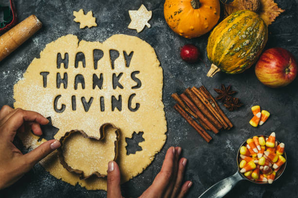 Thanksgiving concept - baking ingredients and symbols