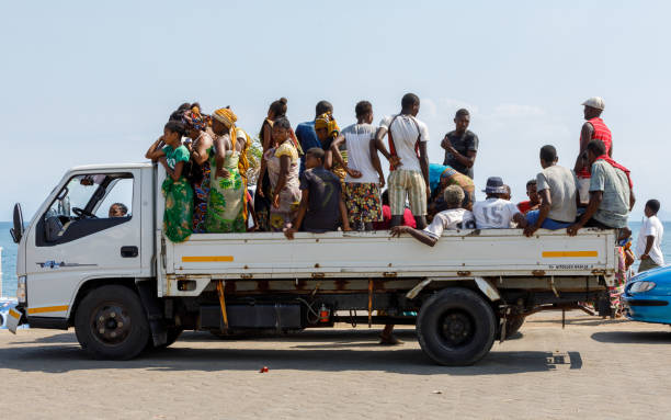 NOSY BE ,MADAGASCAR - NOVEMBER 3.2016 Traditional Malagasy peoples car transport. Many peoples in one crowded car in Nosy Be port. Nosy be, Madagascar, November 3. 2016