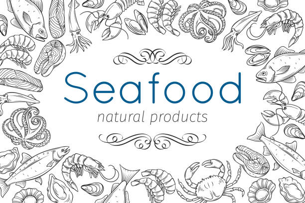 stockillustraties, clipart, cartoons en iconen met hand getekende zeevruchten ontwerp - squid games
