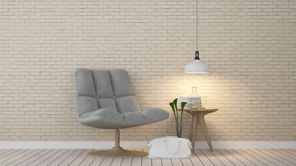 istock Interior living minimal space in hotel and wall decoration table ramp - 3D Rendering 873940900