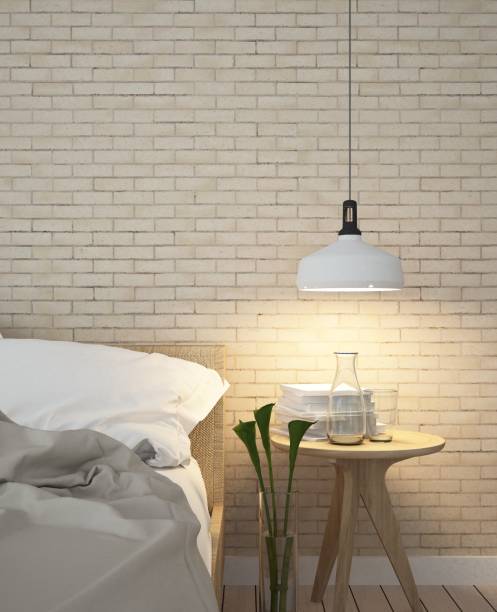 istock Interior bedroom minimal space in hotel and wall decoration table ramp - 3D Rendering 873941028