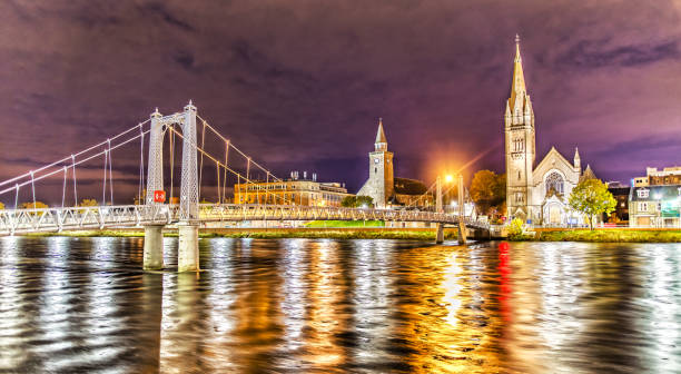 The City of Inverness and the Greig Street Bridge Illuminated at Night