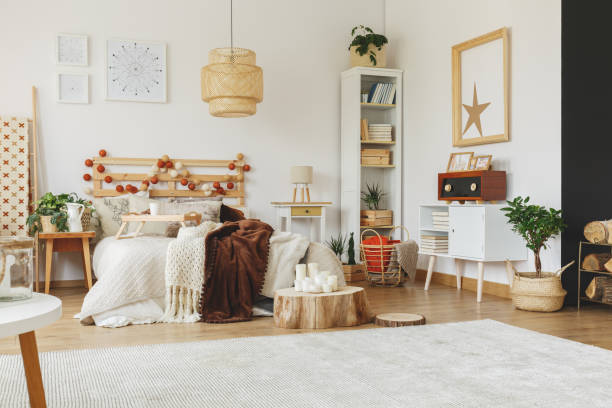 istock Spacious interior of scandi bedroom 873941924