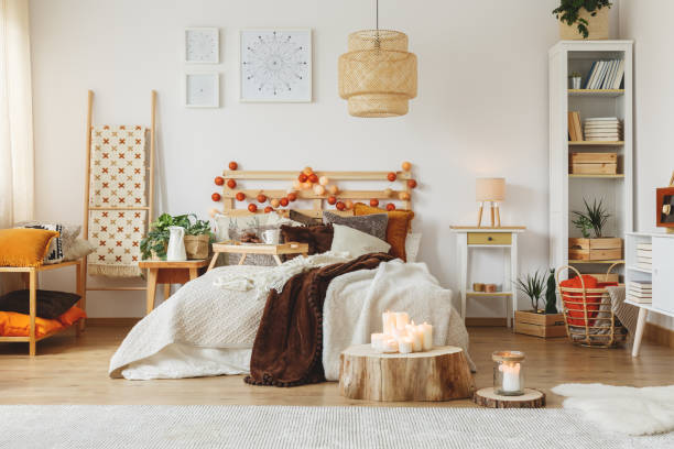 Spacious scandi interior of bedroom