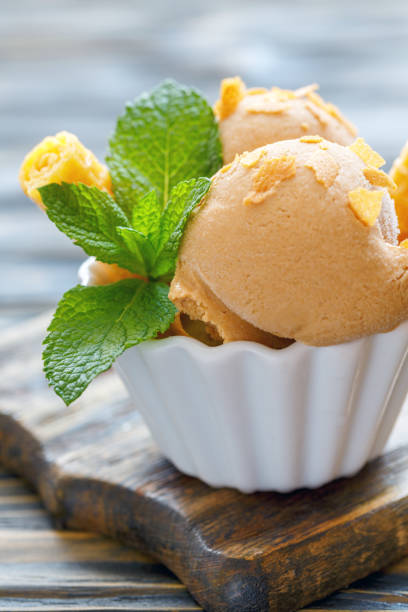 istock Balls caramel ice cream in a ceramic bowl. 873942058