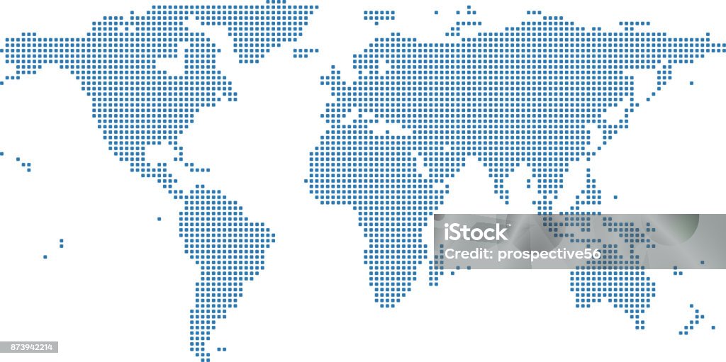World map dots vector outline illustration background. Dotted World map. Highly detailed pixelated World map in blue background This abstract dotted World map is accurately prepared using the overlaid vector map of the World with highly detailed information. The map is prepared by a GIS and remote sensing specialist. World Map stock vector