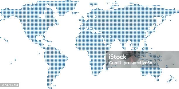 World Map Dots Vector Outline Illustration Background Dotted World Map Highly Detailed Pixelated World Map In Blue Background Stock Illustration - Download Image Now