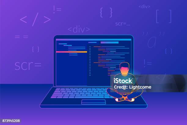 Young Programmer Coding A New Project Stock Illustration - Download Image Now - Computer Programmer, Technology, Young Adult