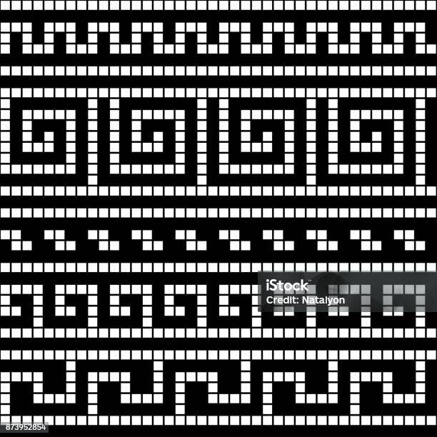 Black And White Geometric Greek Meander Traditional Seamless Pattern Vector Stock Illustration - Download Image Now