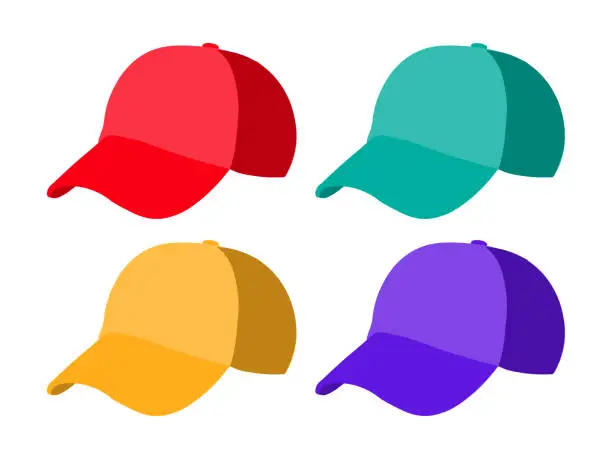 Vector illustration of Set of realistic baseball cap templates. Colorful hat Vector illustration.