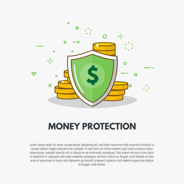 illustrations, cliparts, dessins animés et icônes de protection de pièces d’or - umbrella protection savings currency