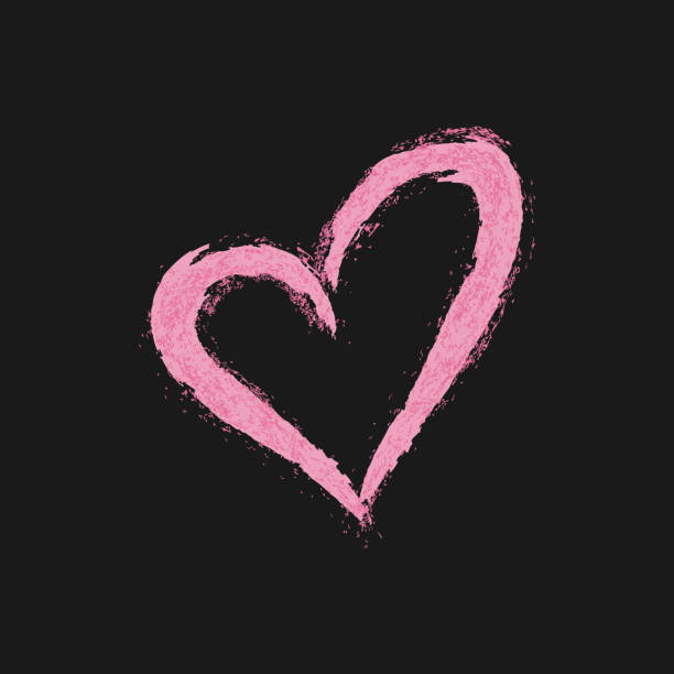 Heart silhouette painted rough brush. Pink on a black background. Grunge. vector art illustration