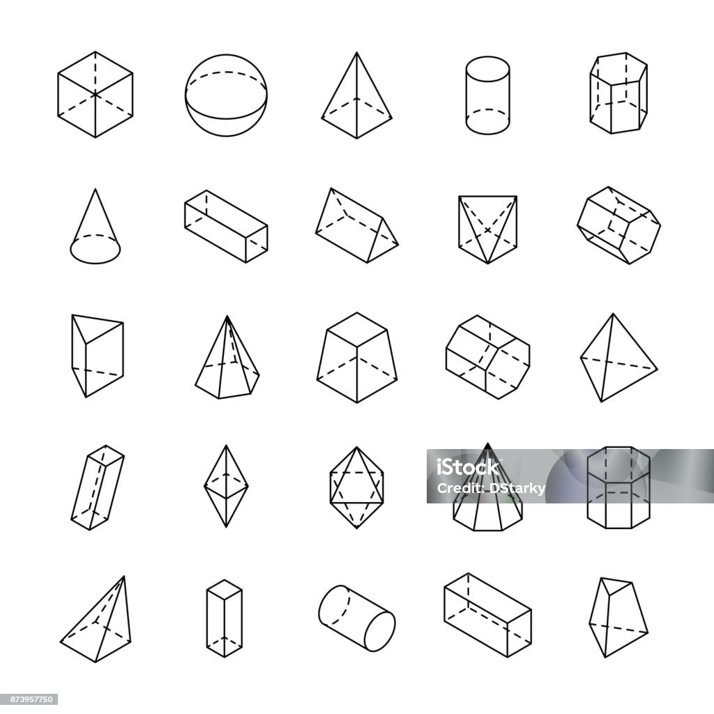 Gran conjunto de formas geométricas 3D con vistas isométricas. - arte vectorial de Forma geométrica libre de derechos