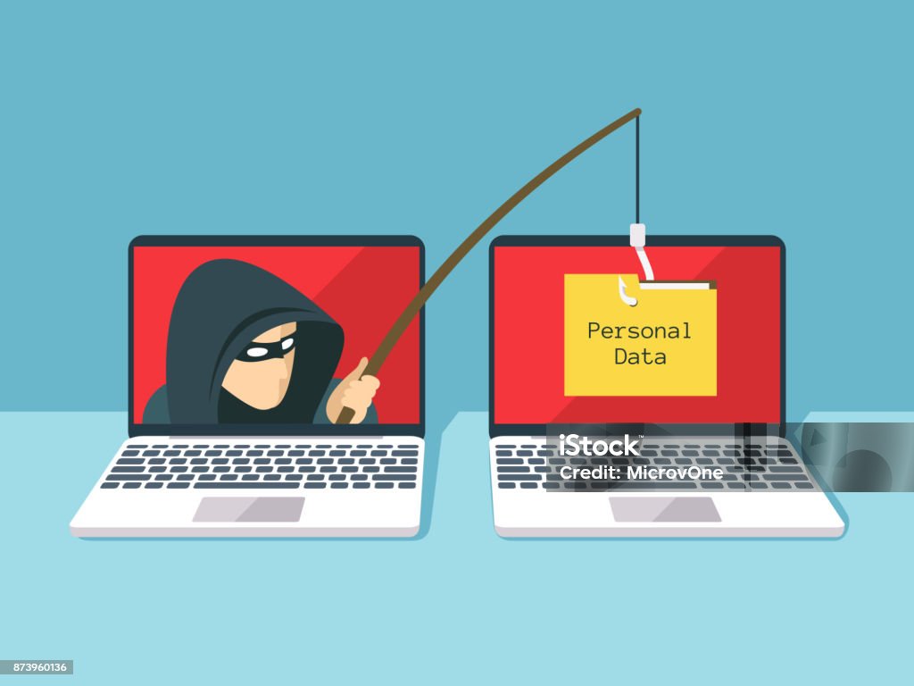 Escroquerie de type phishing, concept de vecteur sécurité web et attaque pirate - clipart vectoriel de Phishing libre de droits