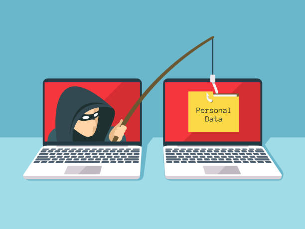 stockillustraties, clipart, cartoons en iconen met phishing scam, hacker aanval en web vector veiligheidsconcept - data leak