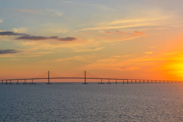 Sunshine Skyway Bridge Silhouette from a cruise ship on Tampa Bay, Florida.
