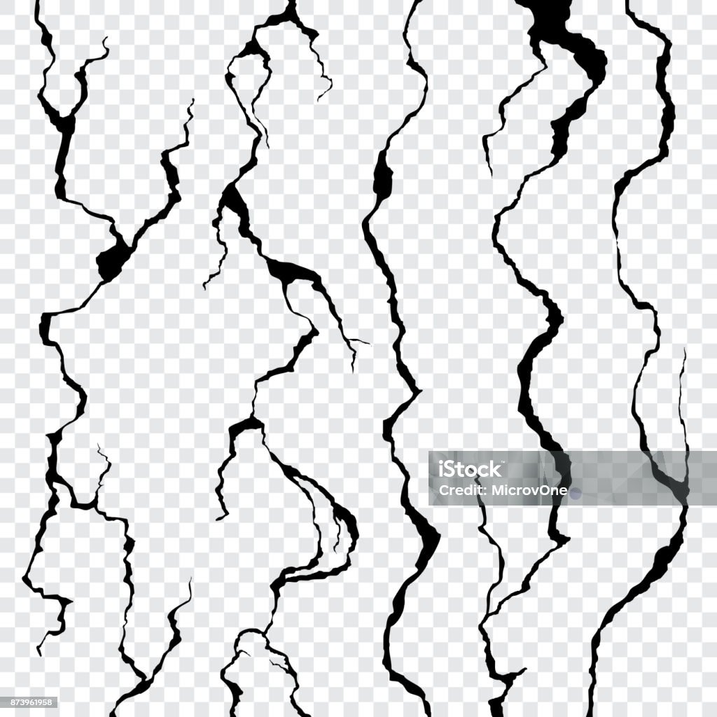 Wall cracks isolated on transparent background Wall cracks isolated on transparent background. Fracture surface ground, cleft broken collapse illustration Cracked stock vector