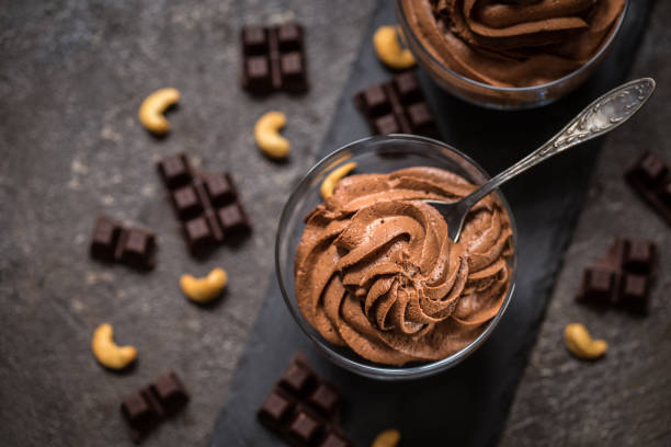 istock chocolate mousse cream in a glass vase 873964788