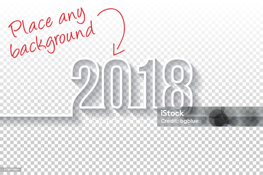Happy new year 2018 Design - Blank Backgroung Happy new year 2018 with space for your text and your background. Creative greeting card with a flat design style and long shadows. Blank background for easy change background or texture. The layers are named to facilitate your customization. Vector Illustration (EPS10, well layered and grouped). Easy to edit, manipulate, resize or colorize. Please do not hesitate to contact me if you have any questions, or need to customise the illustration. http://www.istockphoto.com/portfolio/bgblue 2018 stock vector