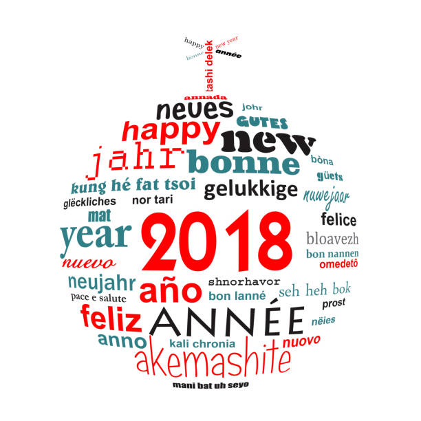 istock 2018 new year multilingual text word cloud greeting card in the shape of a christmas ball 873976322