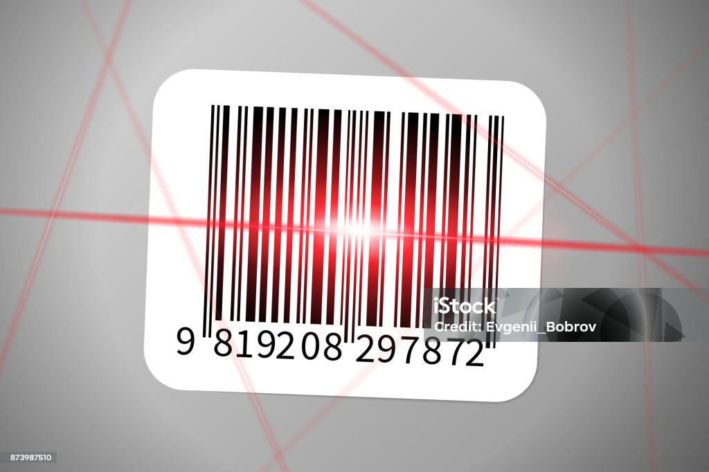 Realistic Barcode Sticker With Bright Red Rays Of Barcode Reader Stock ...