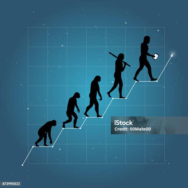 Business Growth Chart With Human Evolution Stock Illustration - Download Image Now - Evolution, Development, Technology