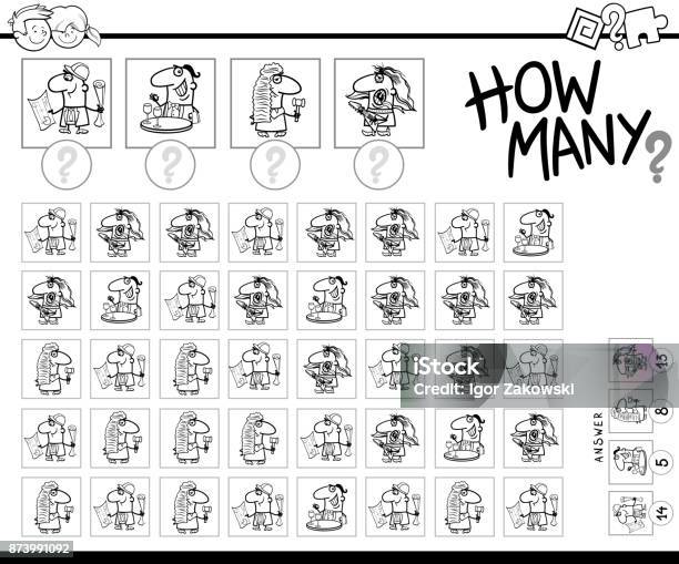 Counting Game With People For Coloring Stock Illustration - Download Image Now - Architect, Black And White, Book