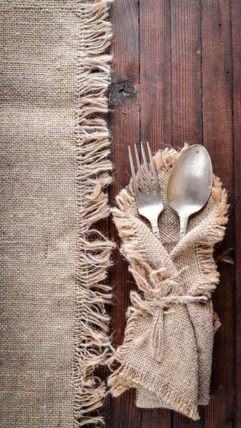 istock Old cutlery. On Wooden background. Top view. 873997602