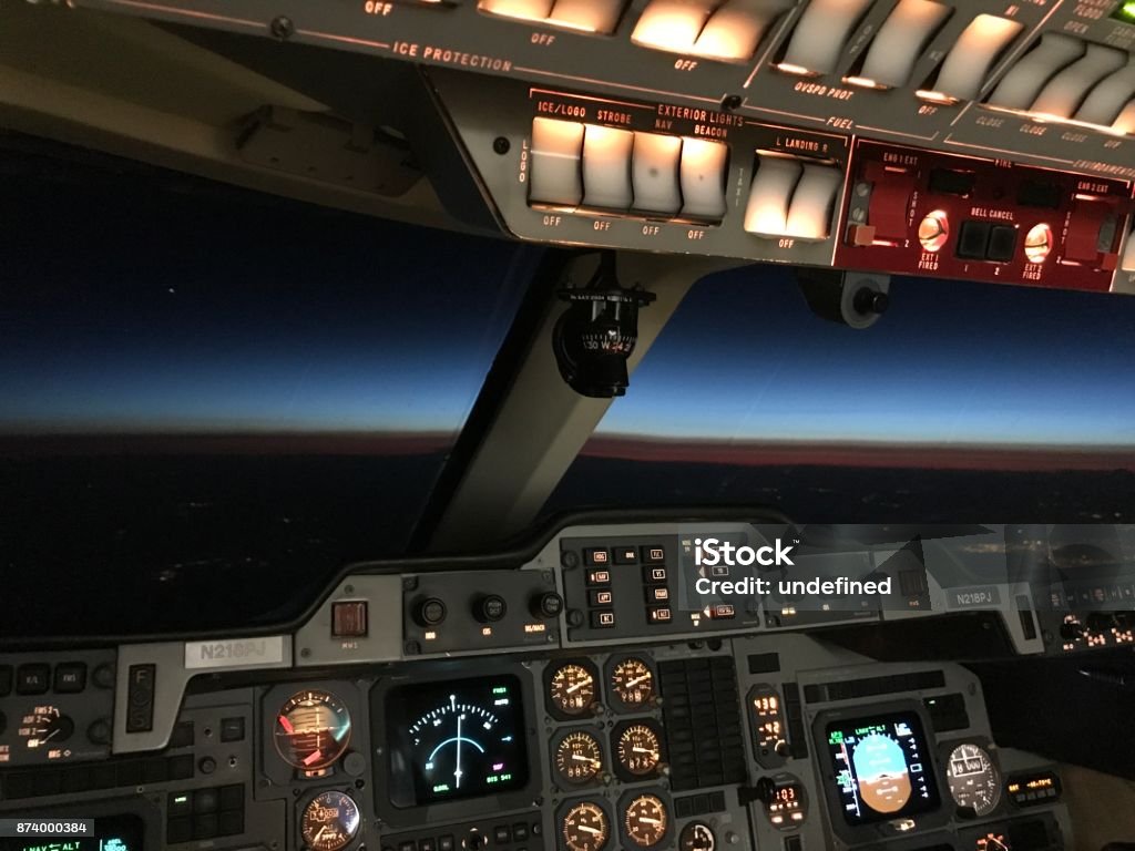 Hawker Cockpit Cockpit of a Hawker 800 in flight Cockpit Stock Photo