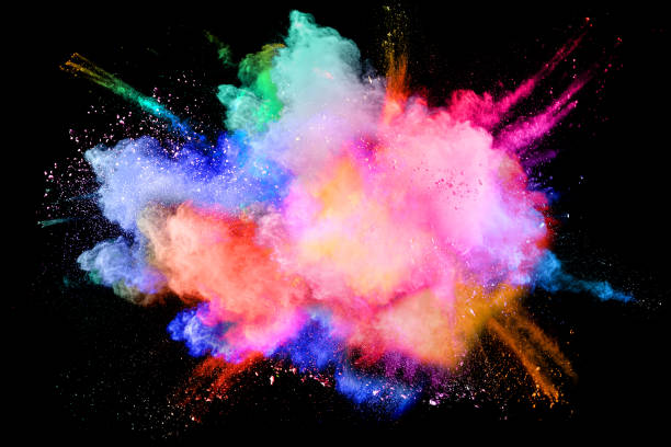Multicolored powder splash cloud isolated on black background