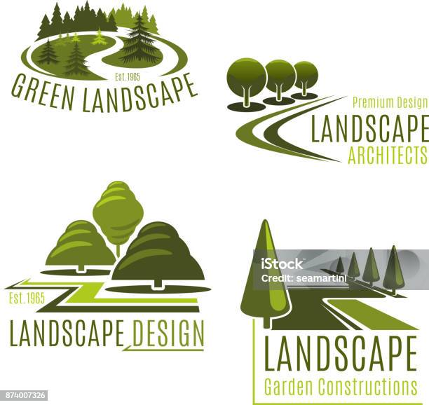 Vector Icons For Nature Landscaping Company Stock Illustration - Download Image Now - Logo, Landscaped, Landscape - Scenery