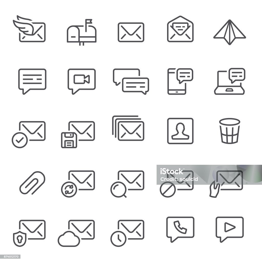 Email and Messaging Icons Mail, email, post, messaging, icon, icon set, mailbox, envelop Icon Symbol stock vector