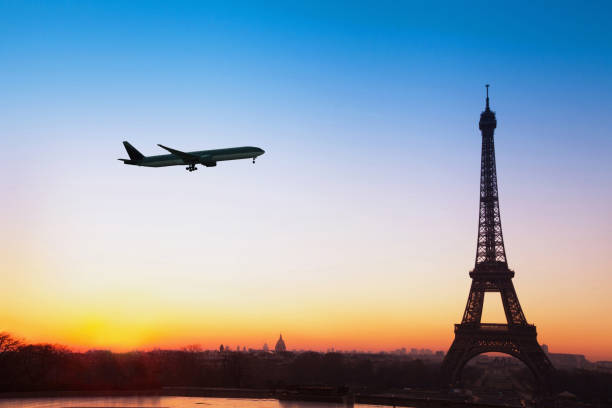istock flight to Paris, travel to Europe background 874015370