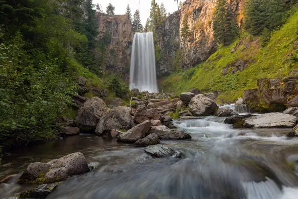 Photo of Tumalo Falls in Bend Central Oregon during summer USA