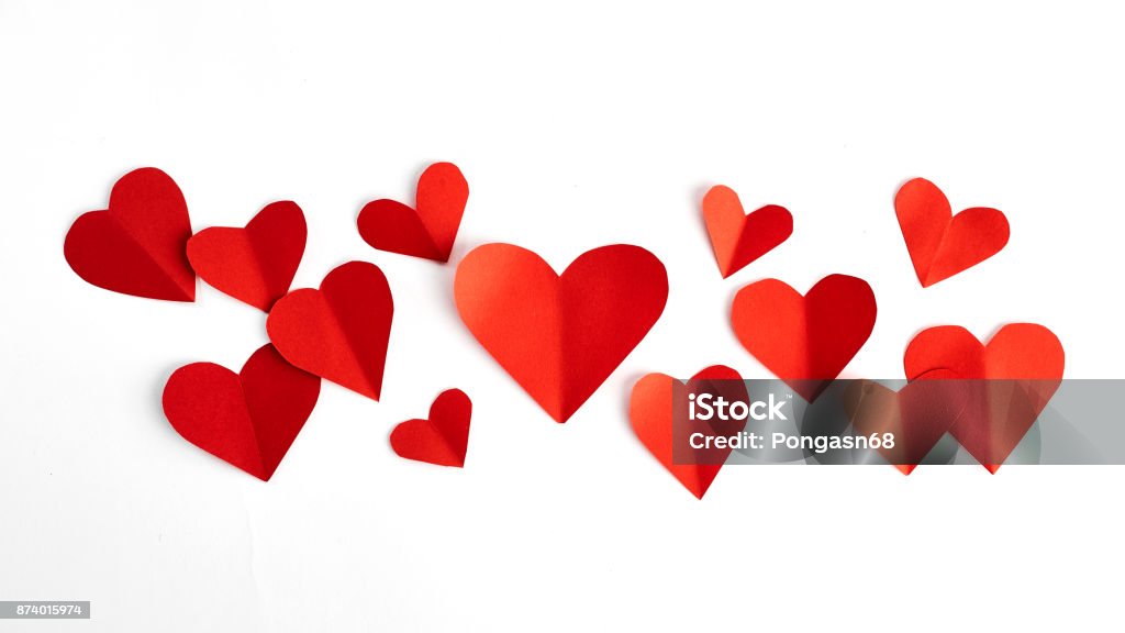 Red Paper Hearts Isolated On White Background Stock Photo, Picture