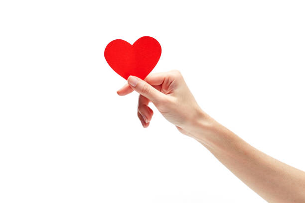 istock Red heart in woman hand isolated on white 874016036