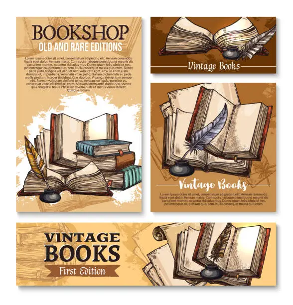 Vector illustration of Vector sketch poster for old vintage books library