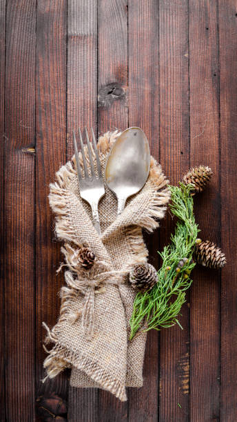 istock Old cutlery. On Wooden background. Top view. 874020242