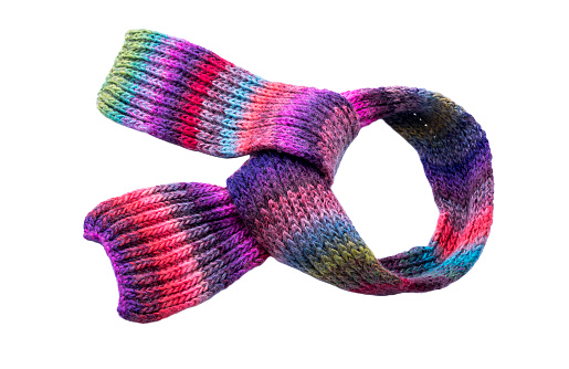 Multi-colored winter scarf isolated on white background.