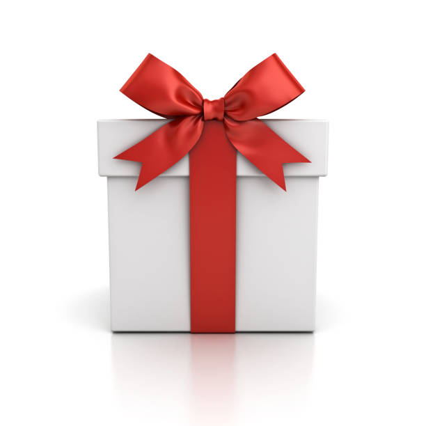 istock Gift box , Present box with red ribbon bow isolated on white background with reflection 874030616