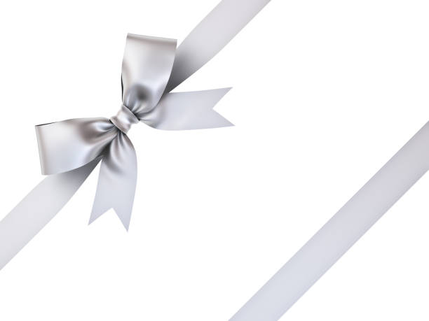 istock Silver gift ribbon bow isolated on white background 874030886