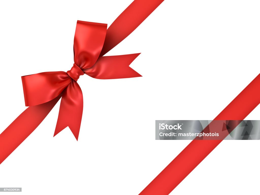 Red gift ribbon bow isolated on white background Red gift ribbon bow isolated on white background . 3D rendering. Tied Bow Stock Photo